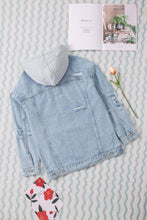 Load image into Gallery viewer, Distressed Hooded Denim Jacket
