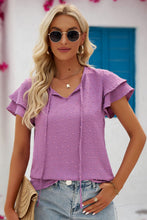 Load image into Gallery viewer, Swiss Dot Tie-Neck Flutter Sleeve Blouse
