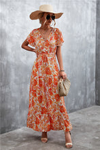 Load image into Gallery viewer, Floral Buttoned Drawstring Waist Tiered Dress
