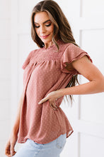 Load image into Gallery viewer, Polka Dot Smocked Flutter Sleeve Blouse
