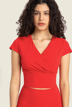 Load image into Gallery viewer, Gathered Detail Surplice Short Sleeve Sports Top
