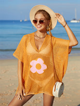 Load image into Gallery viewer, Openwork Flower V-Neck Short Sleeve Cover Up
