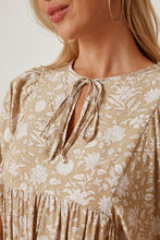 Load image into Gallery viewer, Floral Tie Neck Ruched Babydoll Dress
