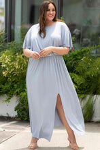 Load image into Gallery viewer, Plus Size Round Neck Split Flutter Sleeve Maxi Dress
