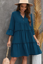 Load image into Gallery viewer, Frill Trim Three-Quarter Flare Sleeve Dress

