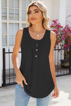 Load image into Gallery viewer, Eyelet Buttoned Round Neck Tank
