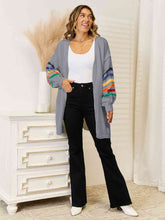 Load image into Gallery viewer, Striped Open Front Dropped Shoulder Cardigan
