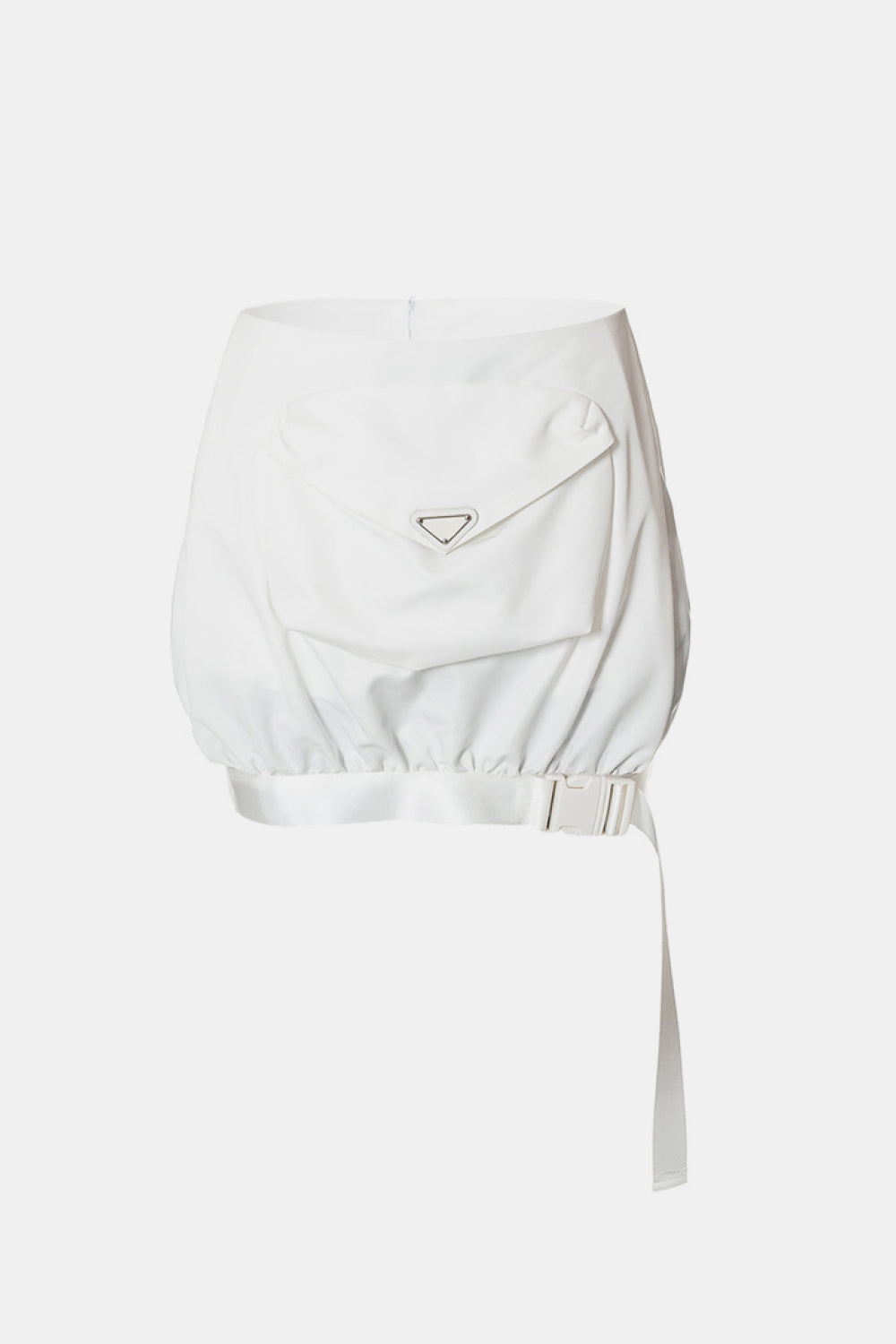 High Waist Buckle Detail Zip-Back Skirt with Pocket