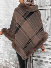 Load image into Gallery viewer, Plaid Faux Fur Trim Poncho
