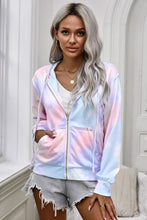 Load image into Gallery viewer, Tie-Dye Drawstring Detail Zip Up Hooded Jacket
