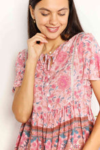 Load image into Gallery viewer, Double Take Bohemian Decorative Button Tie-Neck Peplum Blouse
