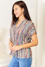 Load image into Gallery viewer, Double Take Multicolored Stripe Notched Neck Top
