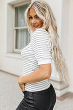 Load image into Gallery viewer, Striped Notched Short Sleeve T-Shirt
