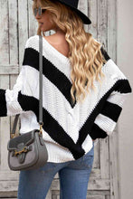 Load image into Gallery viewer, Woven Right Chevron Cable-Knit V-Neck Tunic Sweater
