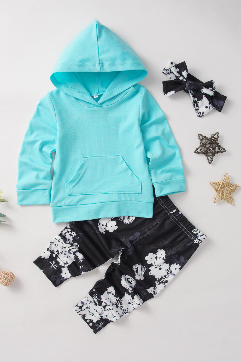 Kids Solid Top and Floral Pants Set