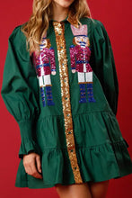 Load image into Gallery viewer, Full Size Nutcracker Sequin Lantern Sleeve Tiered Dress
