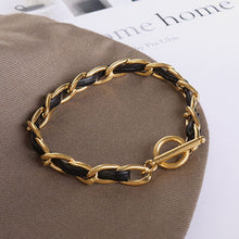 Load image into Gallery viewer, 18K Gold-Plated Leather Chain Bracelet
