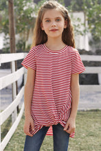 Load image into Gallery viewer, Girls Striped Round Neck Twisted Tee Shirt
