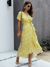 Load image into Gallery viewer, Floral Tied Flutter Sleeve Surplice Dress
