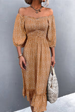 Load image into Gallery viewer, Printed Off-Shoulder Ruffle Hem Midi Dress
