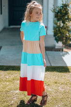 Load image into Gallery viewer, Girls Color Block Round Neck Maxi Dress
