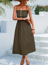 Load image into Gallery viewer, Decorative Button Spaghetti Strap Midi Dress
