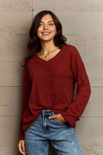 Load image into Gallery viewer, Ninexis Full Size V-Neck Long Sleeve Front Pocket Blouse
