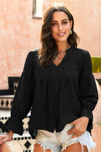 Load image into Gallery viewer, Eyelet Button Front Notched Neck Blouse
