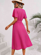 Load image into Gallery viewer, Surplice Neck Tie Belt Midi Dress
