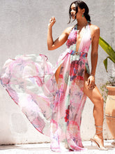 Load image into Gallery viewer, Floral Halter Neck Backless Split Dress
