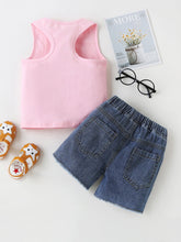 Load image into Gallery viewer, DADDY&#39;S GIRL Graphic Tank and Raw Hem Denim Shorts Set
