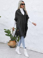 Load image into Gallery viewer, Fringe Trim Buttoned Hooded Poncho
