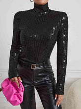 Load image into Gallery viewer, Sequin Turtleneck Long Sleeve Blouses
