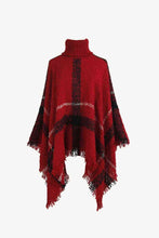 Load image into Gallery viewer, Plaid Turtleneck Raw Hem Poncho
