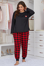 Load image into Gallery viewer, Plus Size Heart Graphic Top and Plaid Joggers Lounge Set
