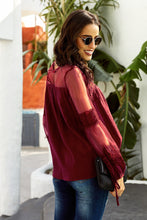 Load image into Gallery viewer, Tied Spliced Mesh Bubble Sleeve Blouse
