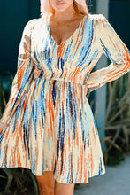 Load image into Gallery viewer, Printed V-Neck Long Puff Sleeve Mini Dress
