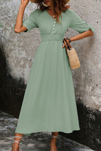 Load image into Gallery viewer, Smocked Quarter Button Short Sleeve Dress
