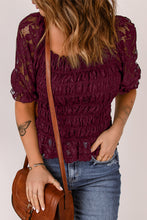 Load image into Gallery viewer, Lace Smocked Flounce Sleeve Blouse
