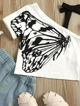 Load image into Gallery viewer, Girls Butterfly Graphic Asymmetrical Neck T-Shirt
