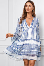 Load image into Gallery viewer, Printed Notched Neck Flare Sleeve Tiered Dress
