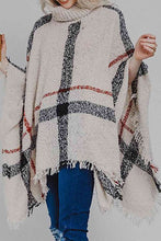 Load image into Gallery viewer, Plaid Turtleneck Raw Hem Poncho
