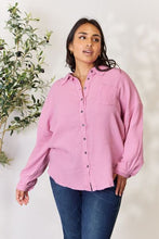 Load image into Gallery viewer, Zenana Full Size Texture Button Up Raw Hem Long Sleeve Shirt
