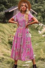 Load image into Gallery viewer, Printed Tie Back Flutter Sleeve Dress
