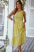 Load image into Gallery viewer, Ditsy Floral Smocked One-Shoulder Dress
