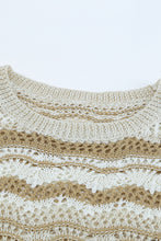 Load image into Gallery viewer, Wavy Stripe Scalloped Hem Openwork Knit Top
