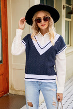 Load image into Gallery viewer, Contrast V-Neck Cap Sleeve Sweater Vest
