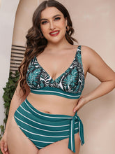 Load image into Gallery viewer, Full Size Botanical Print Striped Bikini Set
