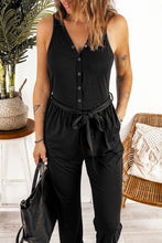 Load image into Gallery viewer, Tie Waist Snap Down Jumpsuit with Pockets
