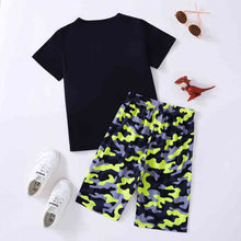 Load image into Gallery viewer, Boys Dinosaur Graphic Tee and Camouflage Shorts Set
